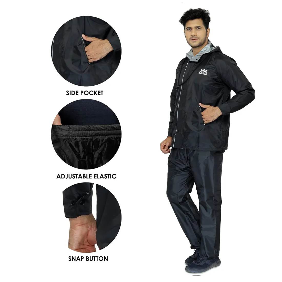 Men Raincoat - Waterproof, Reversible with Inner Pocket | XL | Black
