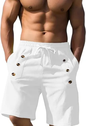 Men's Casual Shorts Summer Elastic Waist Drawstring Straight Leg Outdoor Relaxed Fit Lightweight Breathable