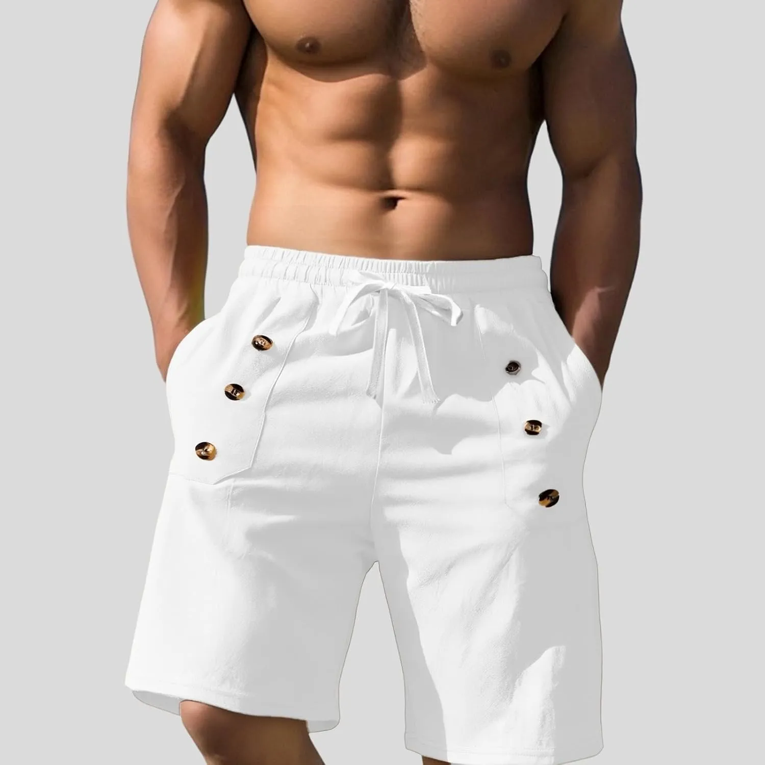 Men's Casual Shorts Summer Elastic Waist Drawstring Straight Leg Outdoor Relaxed Fit Lightweight Breathable