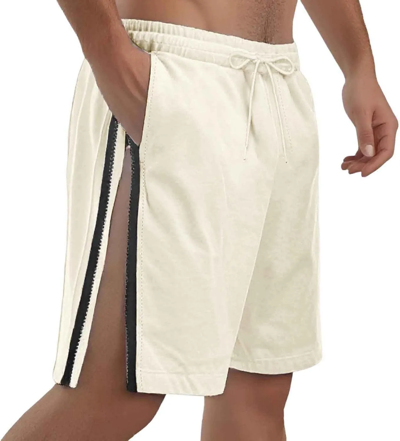Mens Casual Shorts Summer Loose Beach Side Zipper Casual Shorts Elastic Waist Active Elasticated Lightweight Beach