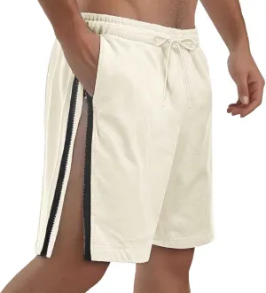 Mens Casual Shorts Summer Loose Beach Side Zipper Casual Shorts Elastic Waist Active Elasticated Lightweight Beach