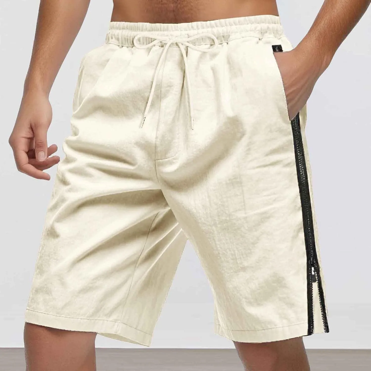 Mens Casual Shorts Summer Loose Beach Side Zipper Casual Shorts Elastic Waist Active Elasticated Lightweight Beach
