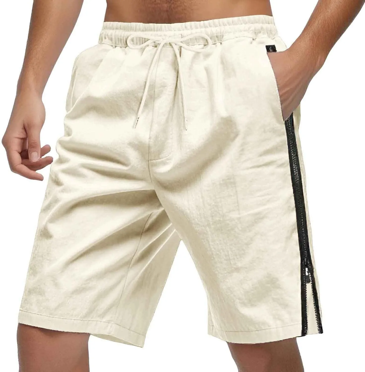 Mens Casual Shorts Summer Loose Beach Side Zipper Casual Shorts Elastic Waist Active Elasticated Lightweight Beach