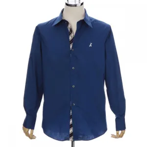Men’s Long Sleeve Regular Fit Cotton Broadcloth Dress Shirt -16. Samurai Blue Made in Japan