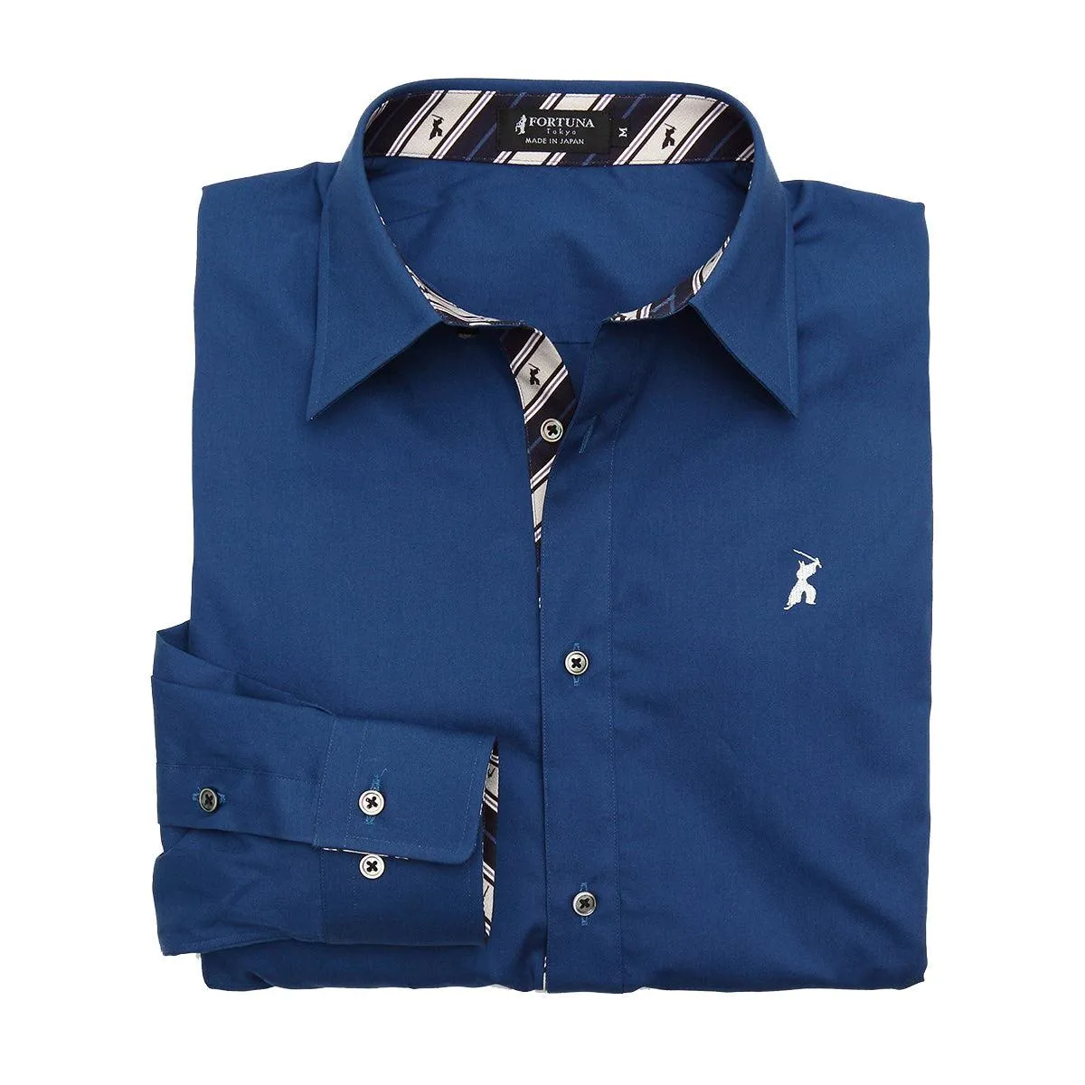 Men’s Long Sleeve Regular Fit Cotton Broadcloth Dress Shirt -16. Samurai Blue Made in Japan