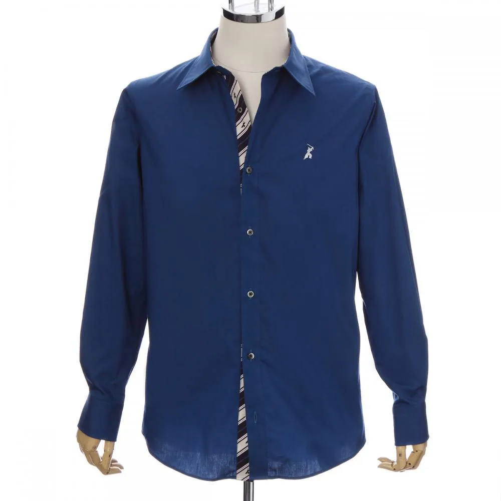 Men’s Long Sleeve Regular Fit Cotton Broadcloth Dress Shirt -16. Samurai Blue Made in Japan