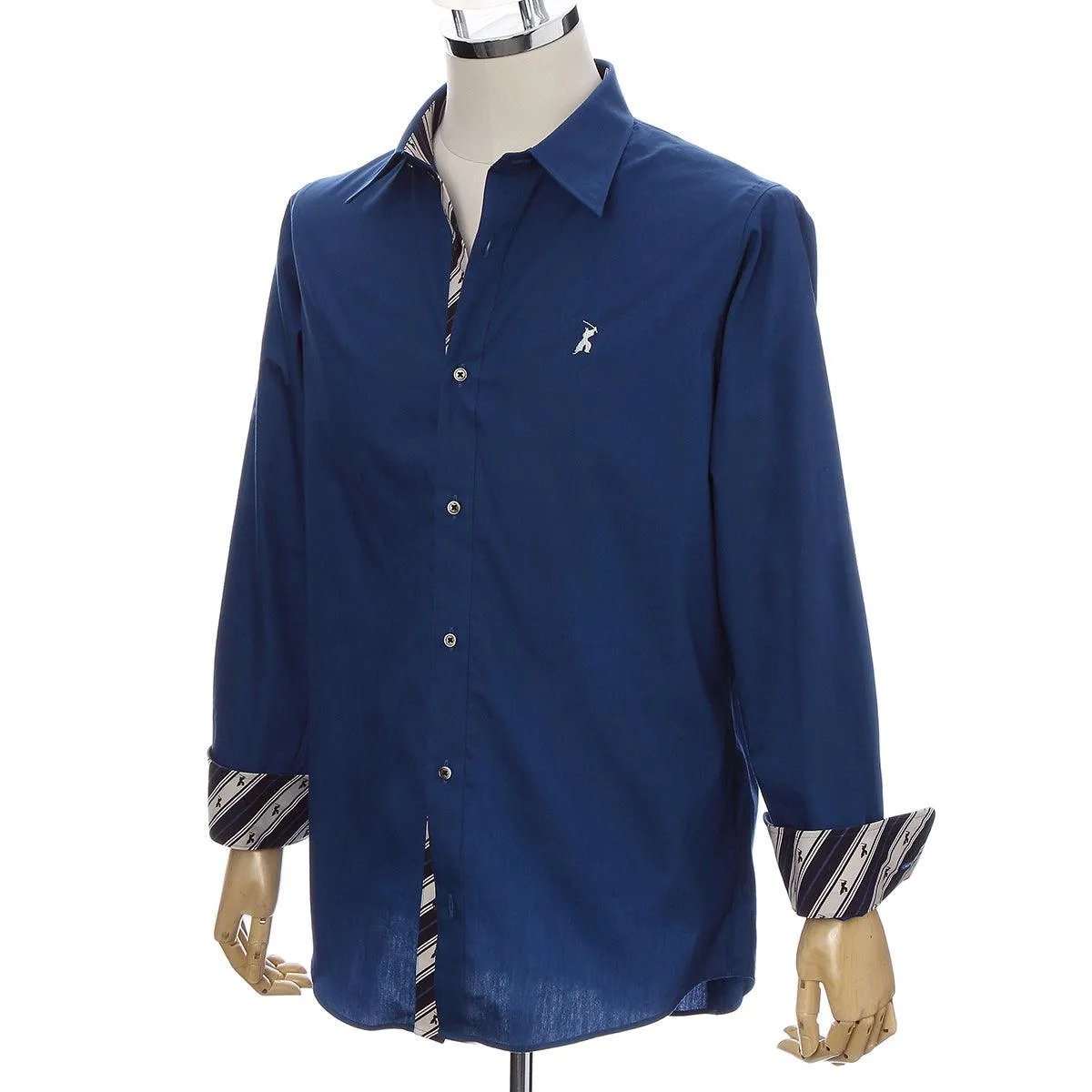 Men’s Long Sleeve Regular Fit Cotton Broadcloth Dress Shirt -16. Samurai Blue Made in Japan