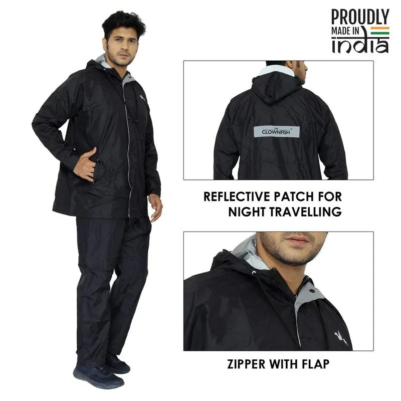 Men's Raincoat - Reversible, Waterproof, Adjustable Hood | Includes Zipper Bag | Black | 2XL