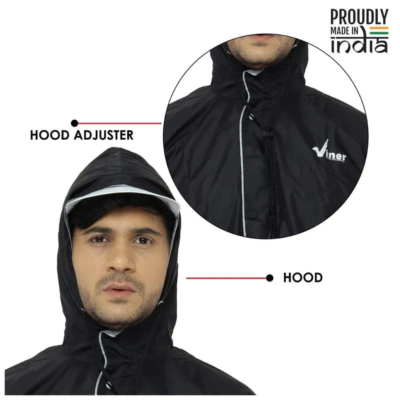 Men's Raincoat - Reversible, Waterproof, Adjustable Hood | Includes Zipper Bag | Black | 2XL