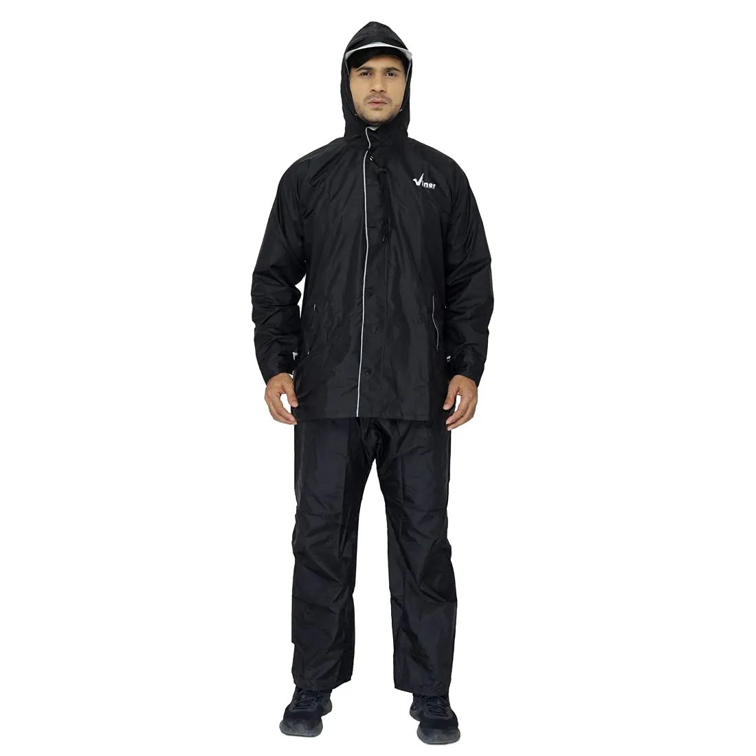 Men's Raincoat - Reversible, Waterproof, Adjustable Hood | Includes Zipper Bag | Black | 2XL