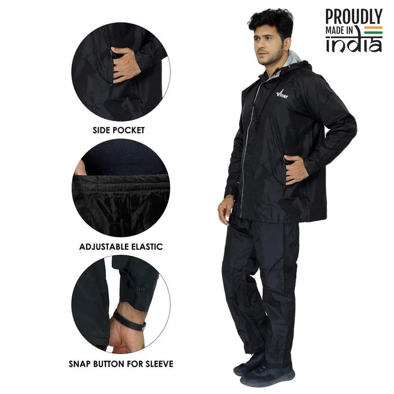 Men's Raincoat - Reversible, Waterproof, Adjustable Hood | Includes Zipper Bag | Black | 2XL