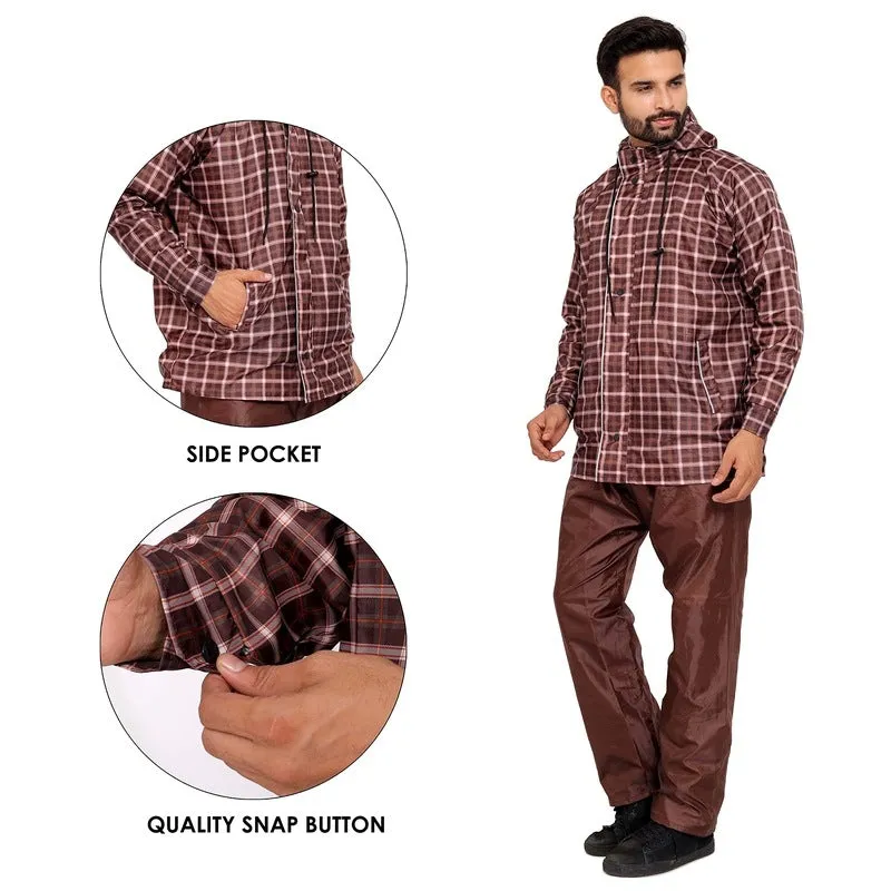 Men's Rainwear - Waterproof Reversible Raincoat with Reflector | Adjustable Hood | XX-Large | Royal Brown