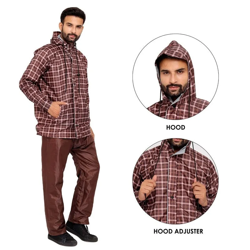 Men's Rainwear - Waterproof Reversible Raincoat with Reflector | Adjustable Hood | XX-Large | Royal Brown
