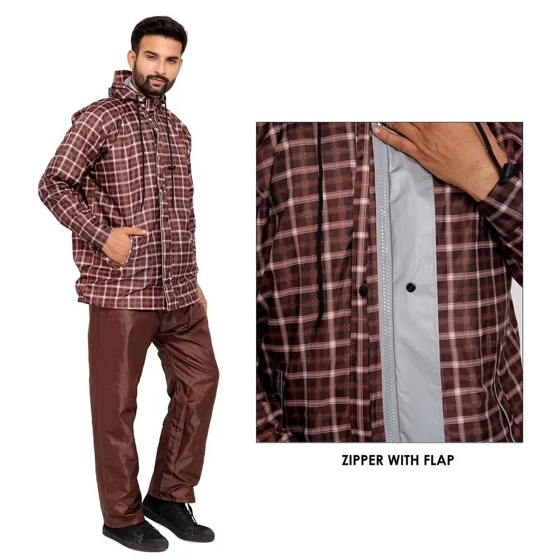 Men's Rainwear - Waterproof Reversible Raincoat with Reflector | Adjustable Hood | XX-Large | Royal Brown
