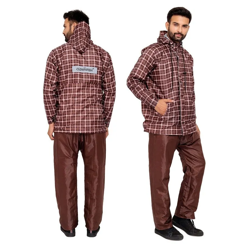 Men's Rainwear - Waterproof Reversible Raincoat with Reflector | Adjustable Hood | XX-Large | Royal Brown
