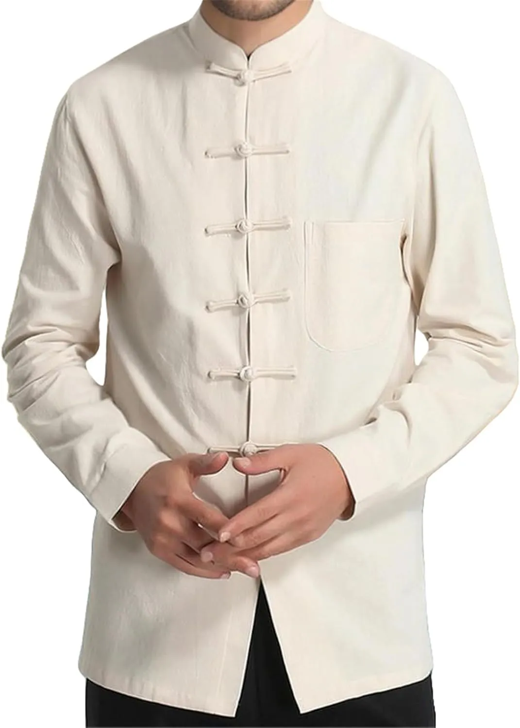 Men's Retro Chinese Style Ethnic Tang Suit Cotton Stand Collar Frog Button Top Base Layer Shirt