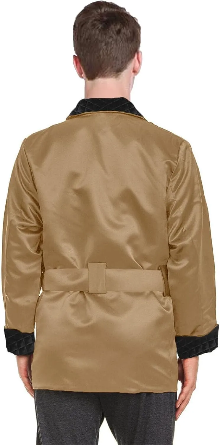 Men's Short Satin Smoking Robe with Belt Lightweight Cool Smoking Jacket Summer Bathrobe