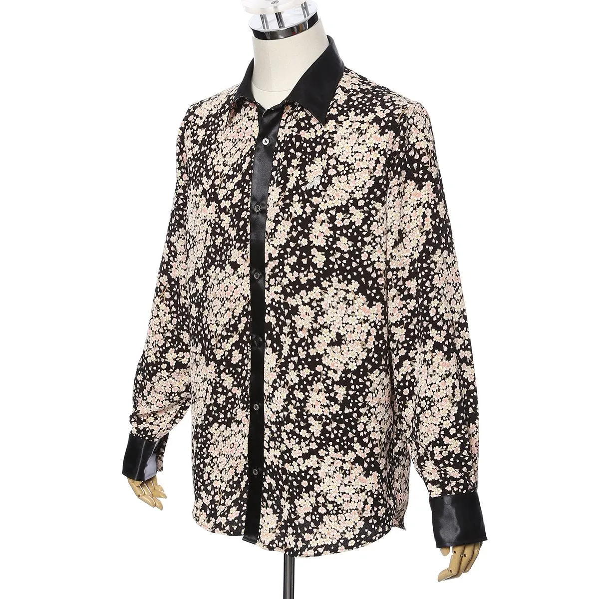 Men’s Unisex Sakura Crepe Dress Shirt Long Sleeve -16. Samurai Cherry Blossoms Pattern Made in Japan
