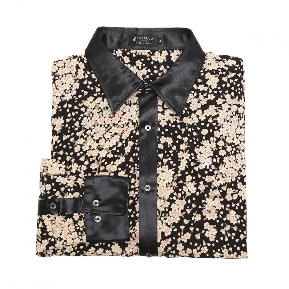 Men’s Unisex Sakura Crepe Dress Shirt Long Sleeve -16. Samurai Cherry Blossoms Pattern Made in Japan