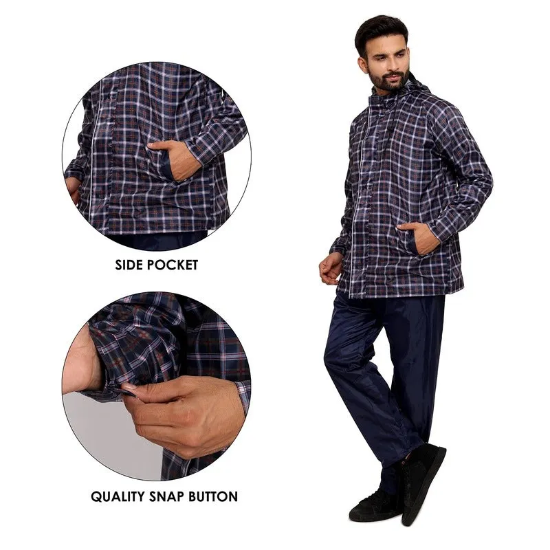 Men's Waterproof Reversible Raincoat with Reflector | Top & Bottom Set | XXX-Large | Royal Blue