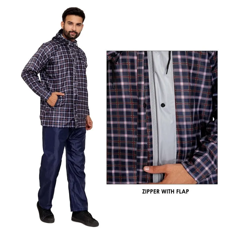 Men's Waterproof Reversible Raincoat with Reflector | Top & Bottom Set | XXX-Large | Royal Blue