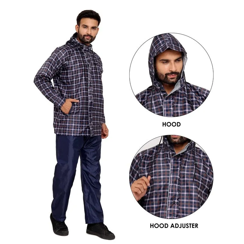 Men's Waterproof Reversible Raincoat with Reflector | Top & Bottom Set | XXX-Large | Royal Blue