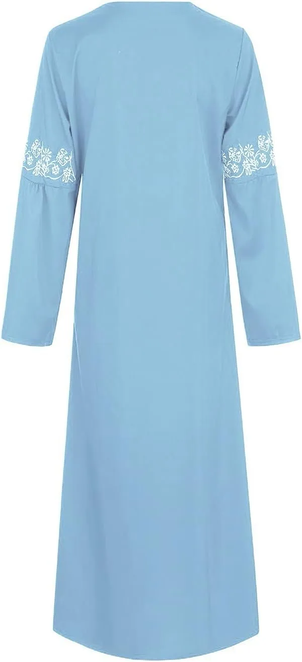 Muslim Abaya Dresses for Women V Neck Kaftan Islamic Prayer Robe Embroidered Floor Dress Eid Thobe Evening Dresses
