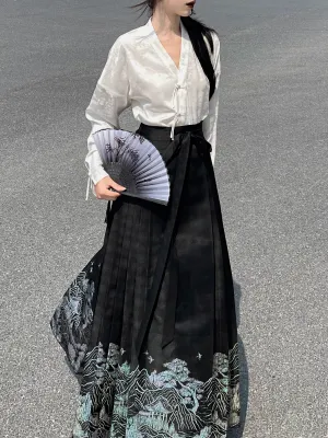 New Chinese Style | Black & White Shirt Women's Horse Face Skirt Suit