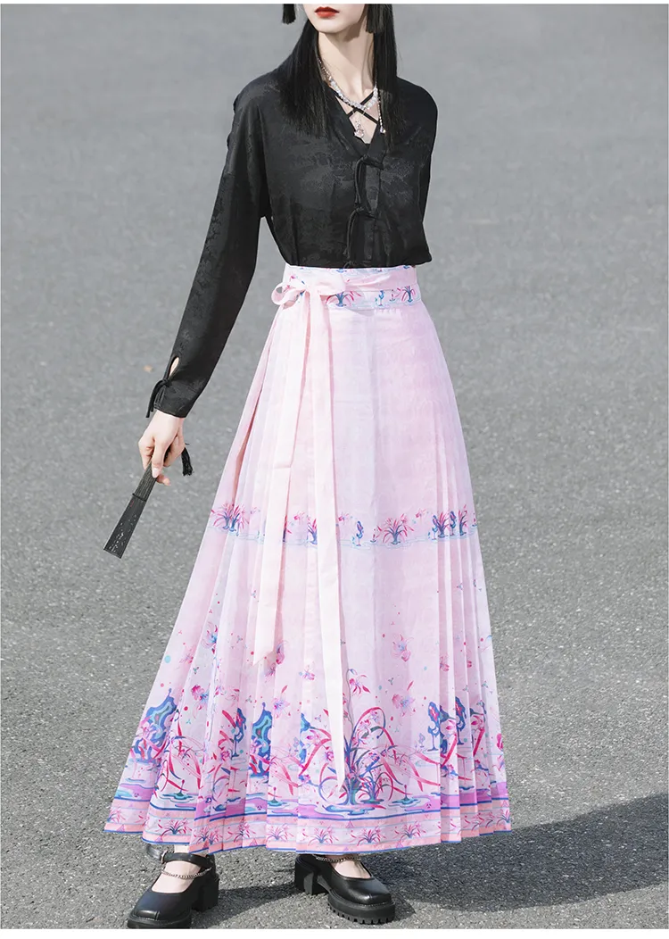 New Chinese Style | Black & White Shirt Women's Horse Face Skirt Suit