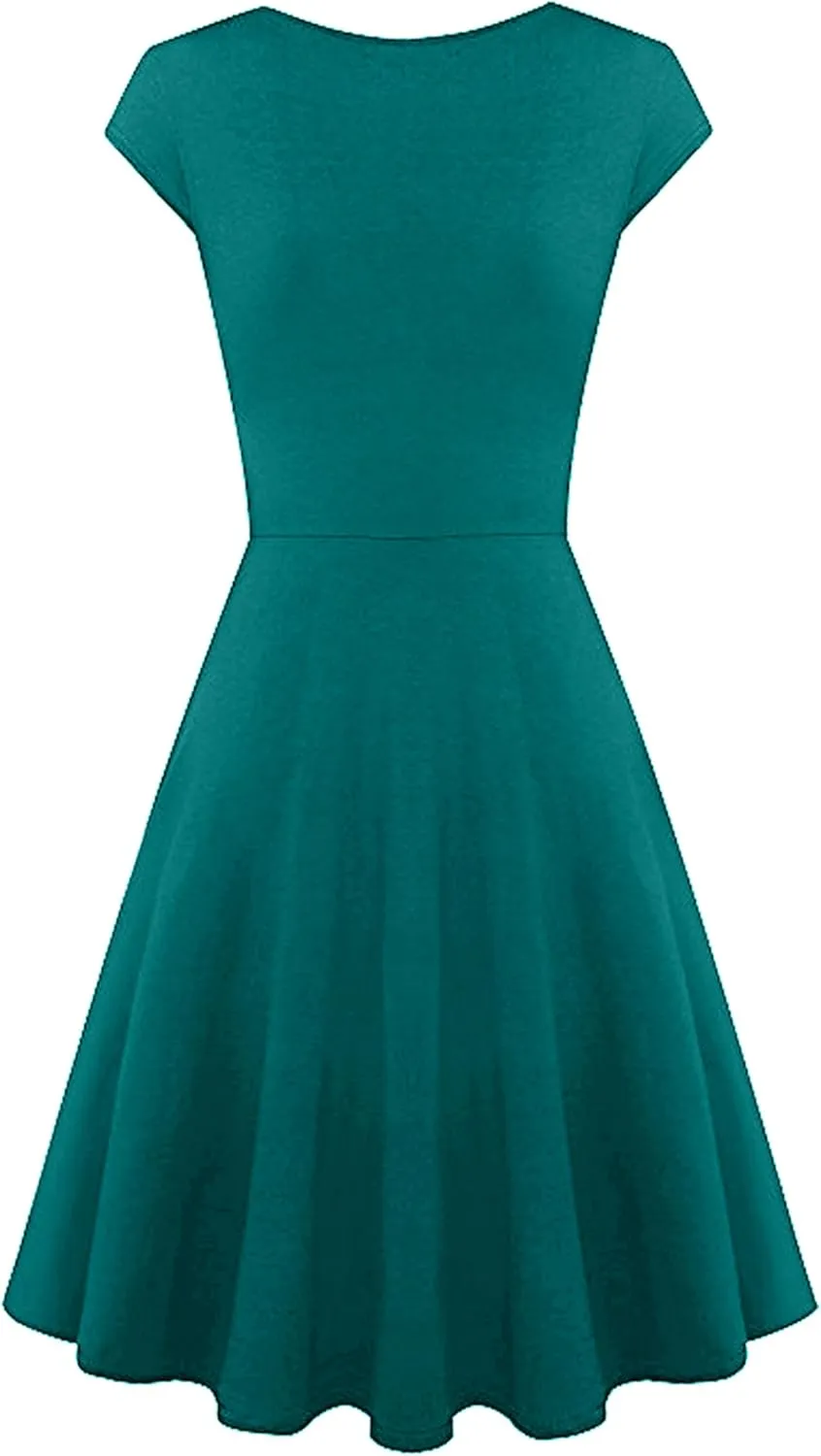 OMZIN Women's Elegant V-Neck Dress Short Sleeve Solid Color Runway Evening Dress
