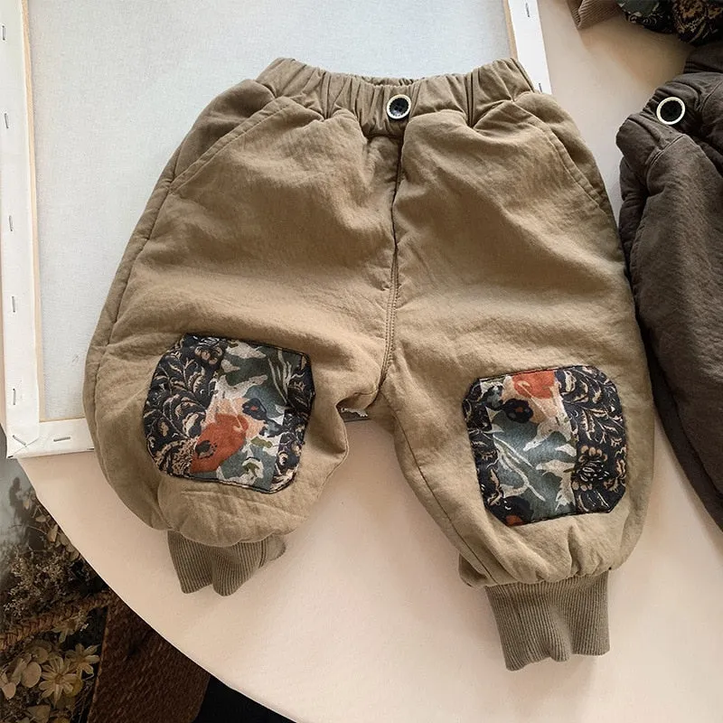 Patched Print Fleece Harem Pants