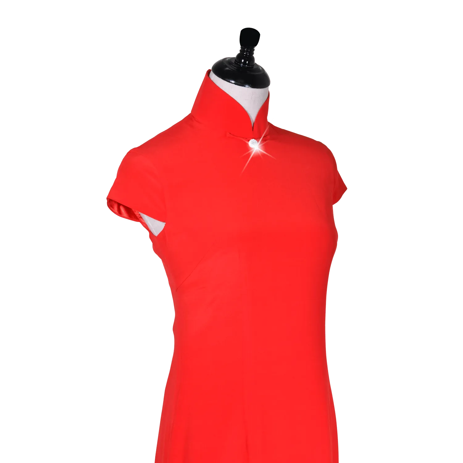 【PEONY】 100% Silk Crystal Cheongsam with Single Crystal Blossom(Cap Sleeve)(Crystal Button)