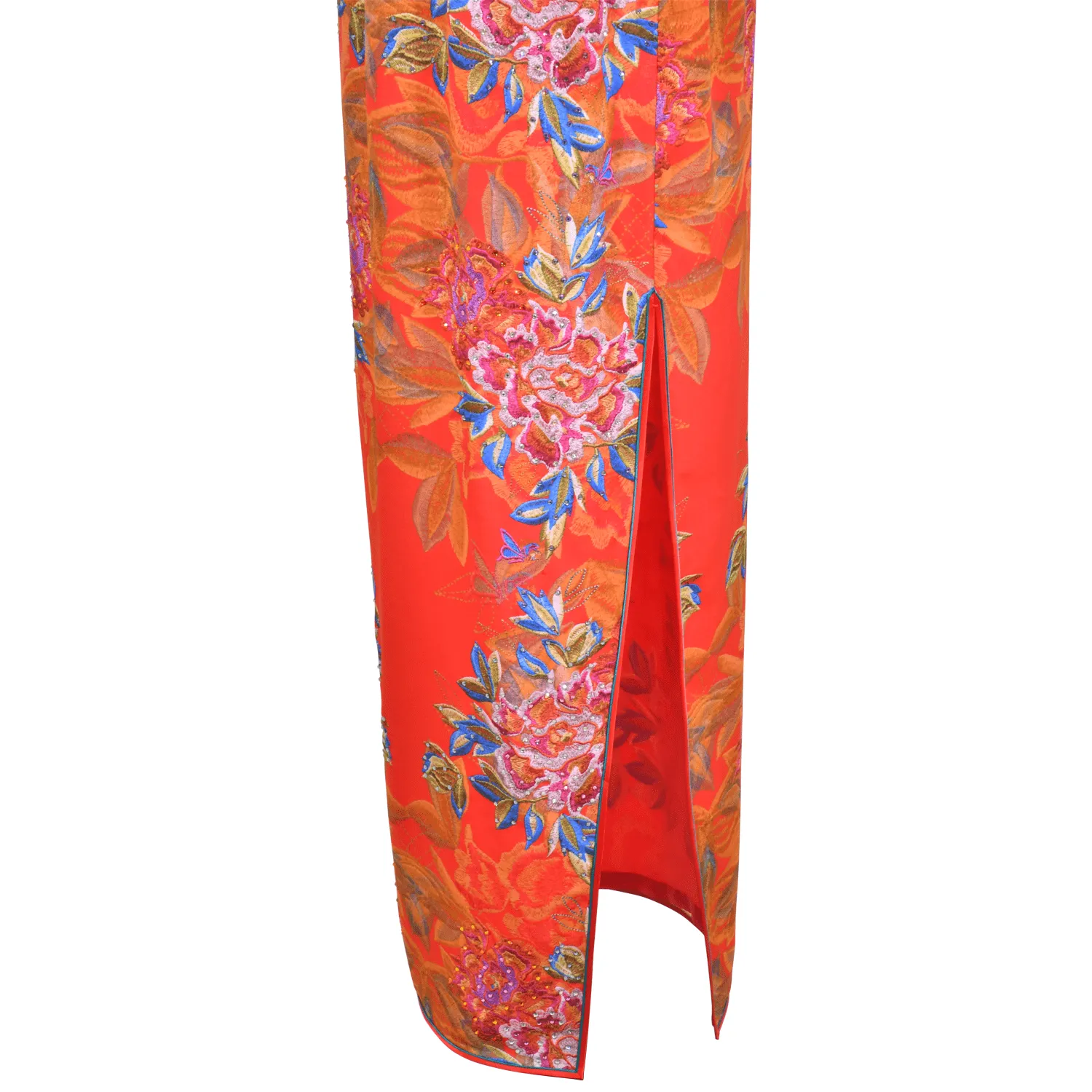 【PEONY】 Haute Couture 100% Silk Crystal Cheongsam (Cap Sleeve)