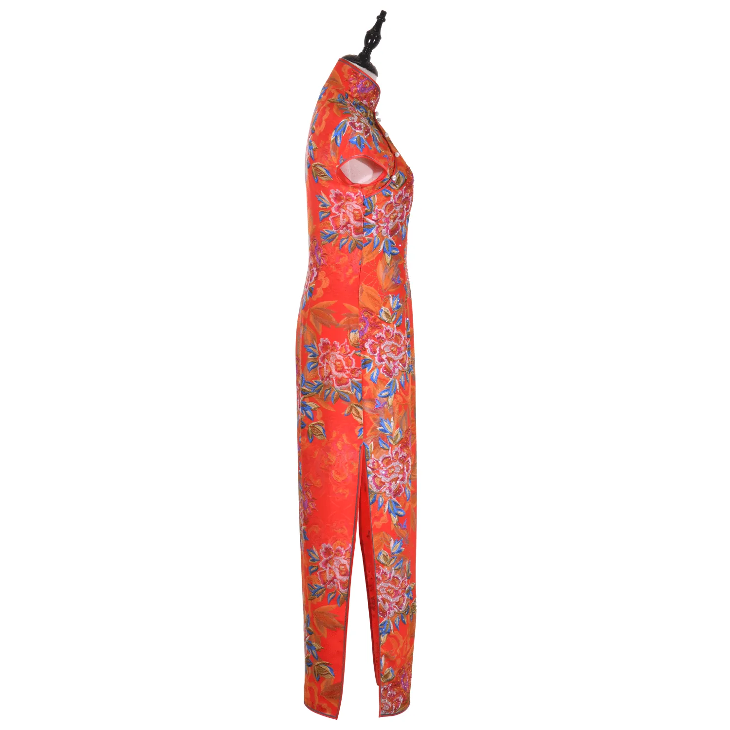 【PEONY】 Haute Couture 100% Silk Crystal Cheongsam (Cap Sleeve)