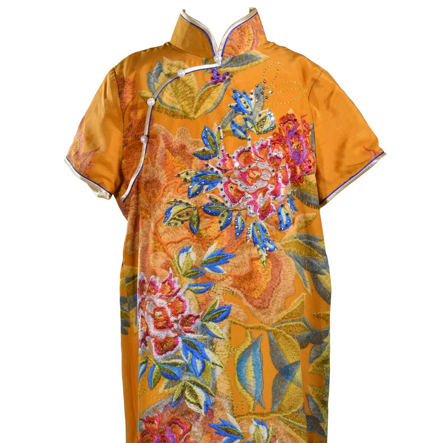 【PEONY】100% Silk Cheongsam with Crystals-Junior