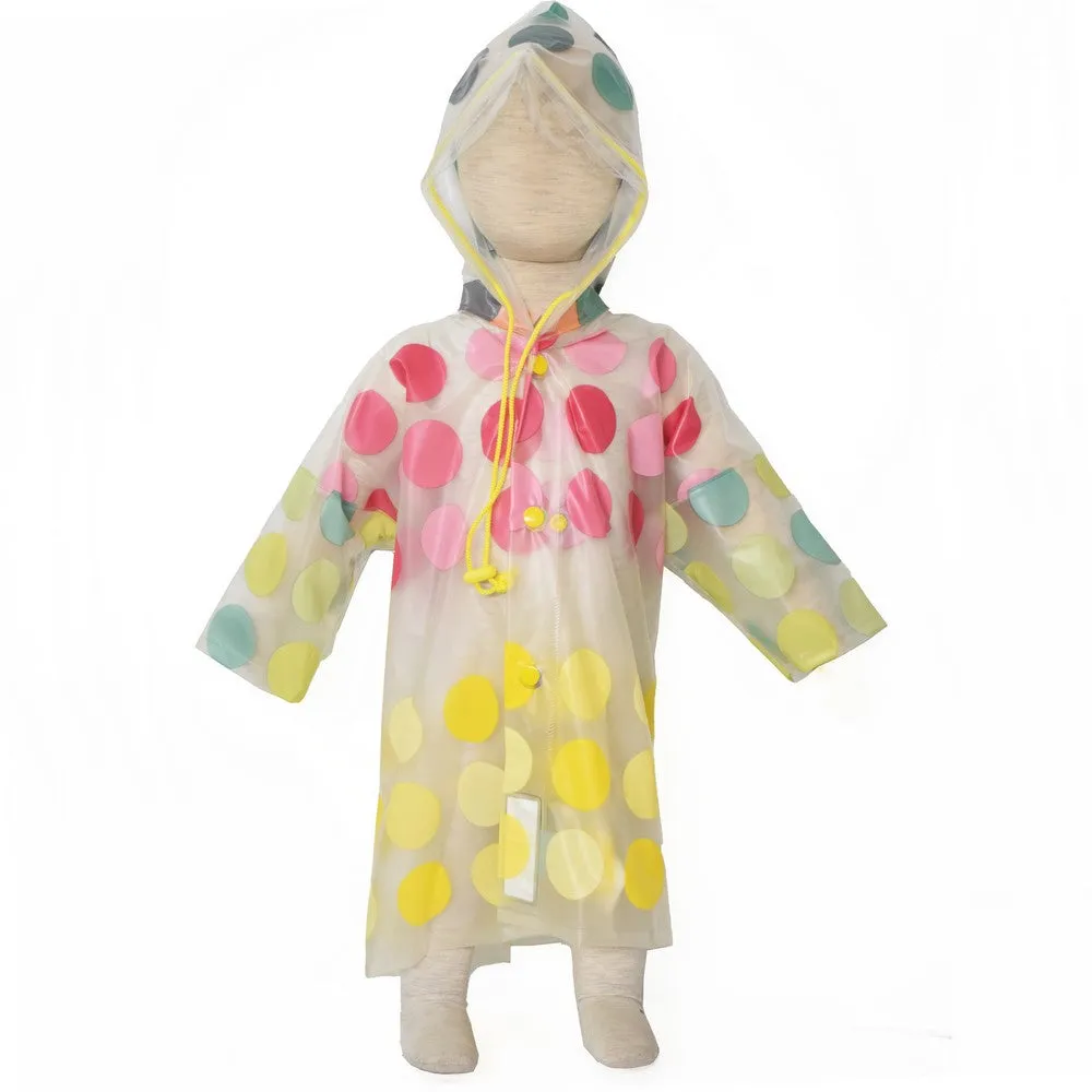Pink & Yellow Polka Dot Transparent Hooded Raincoat
