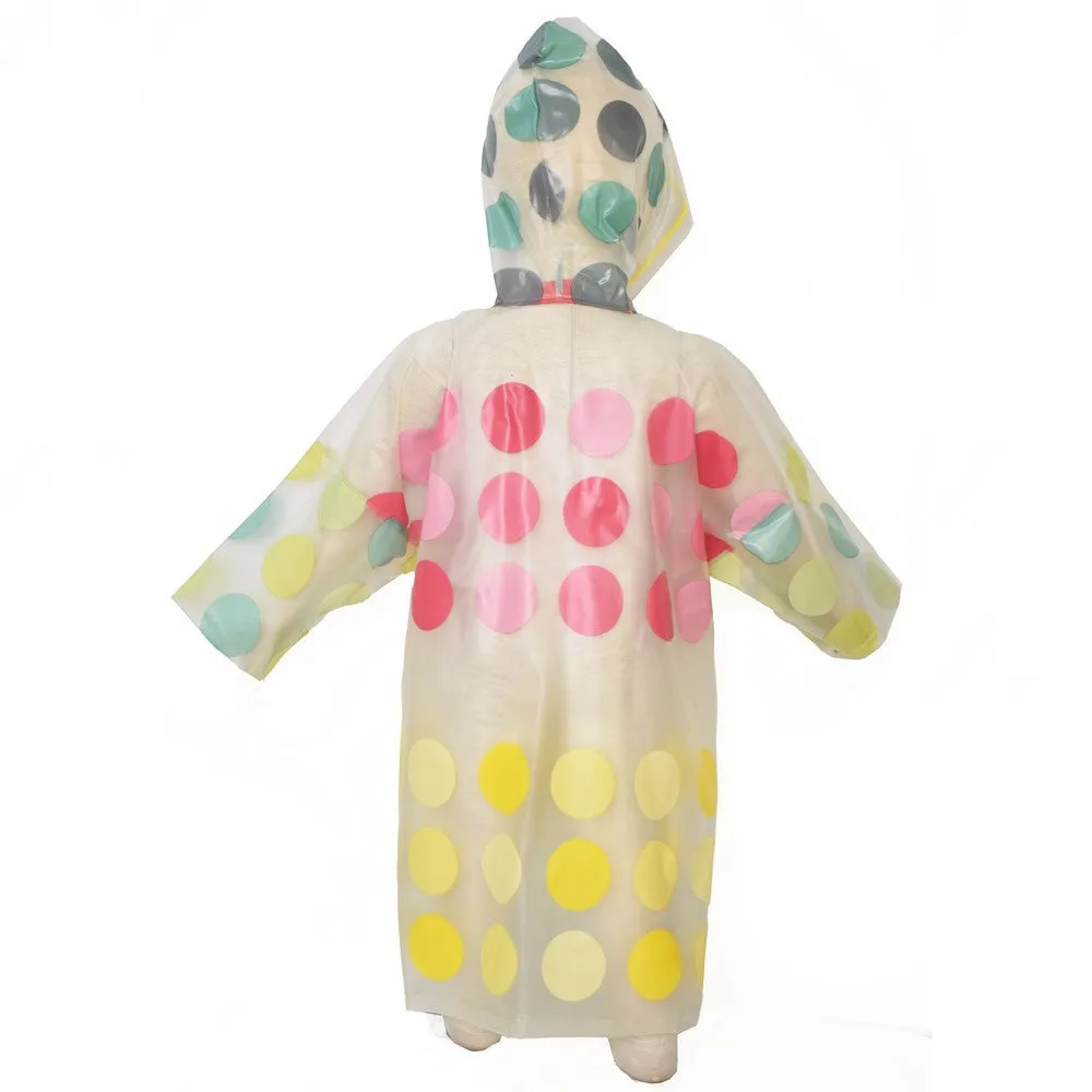 Pink & Yellow Polka Dot Transparent Hooded Raincoat