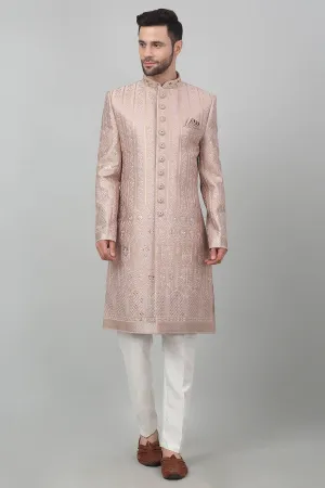 Pink Cotton Zari Sherwani Set