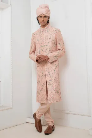 Pink Embroidered Sherwani Set