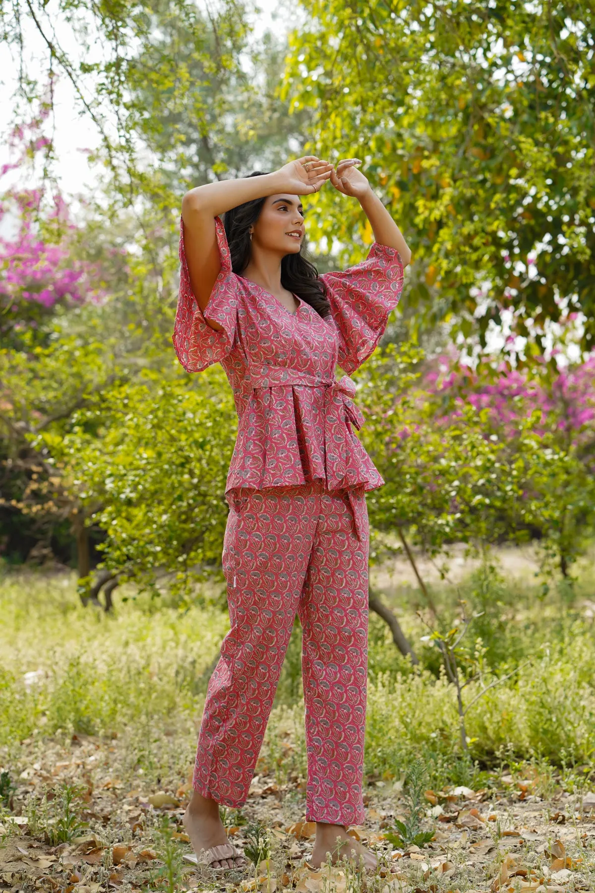Poppy Love on Pink Loungewear Top Set