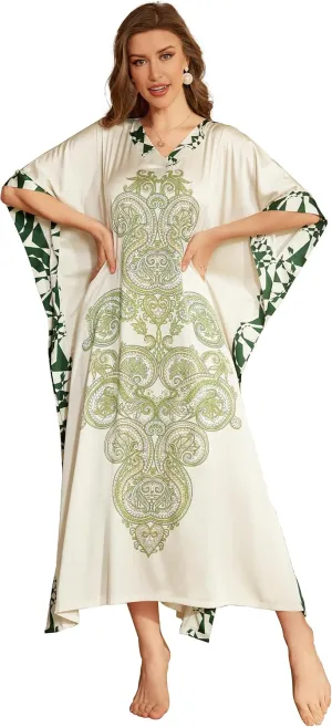 PRODESIGN Kaftan Dresses for Women - V-Neck Batwing Sleeve Caftans Nightgown Robe Cover up Loungewear Bathrobe for Daily