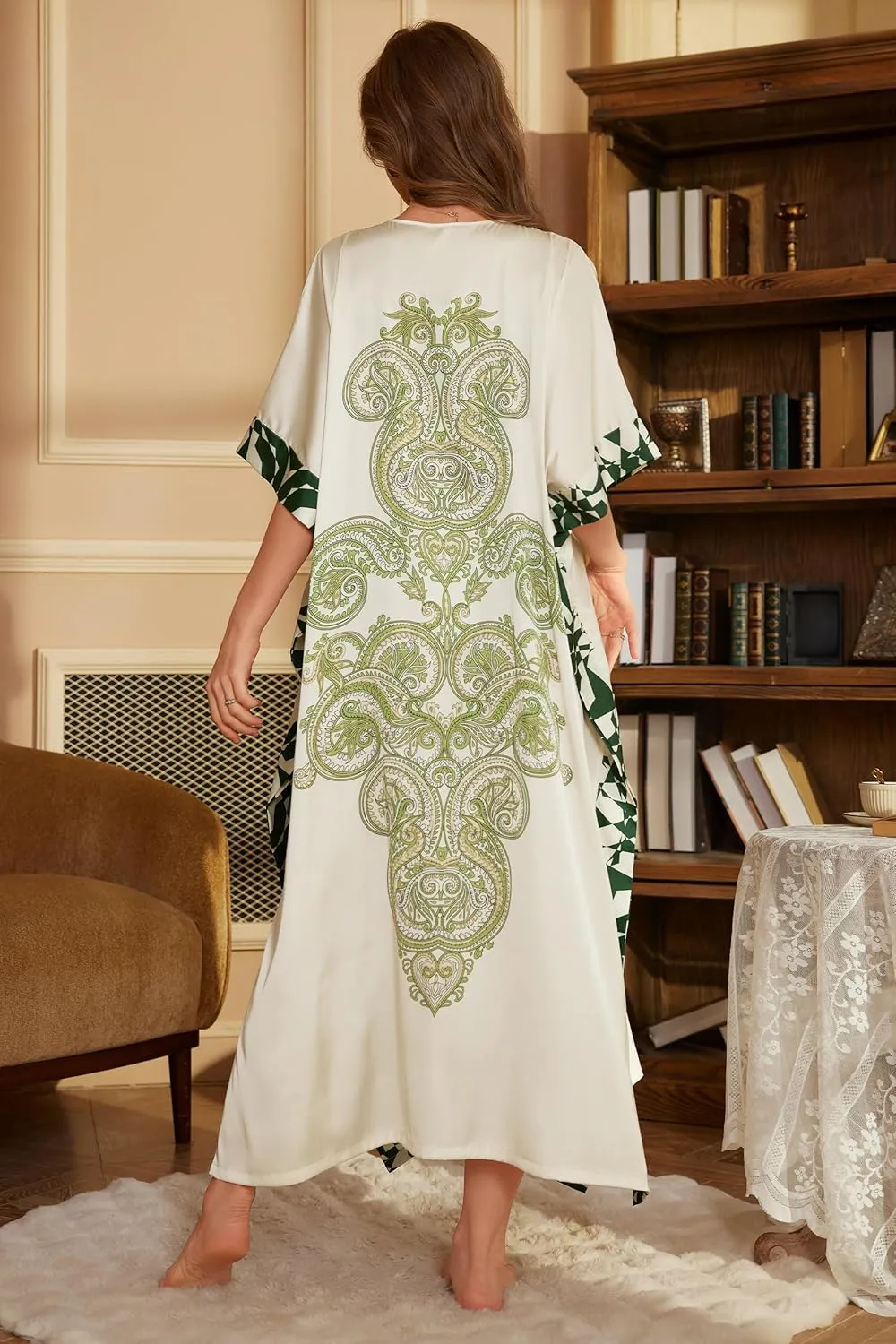 PRODESIGN Kaftan Dresses for Women - V-Neck Batwing Sleeve Caftans Nightgown Robe Cover up Loungewear Bathrobe for Daily