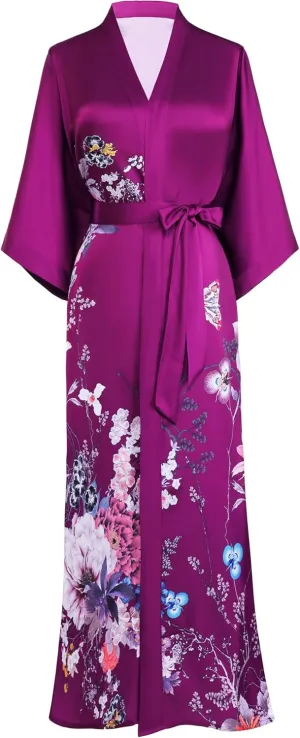 PRODESIGN Kimono Robe for Women - Long Satin Sleepwear Silky Kimono Cover-Up Nightgown Japanese Bathrobe Loungewear Blouse