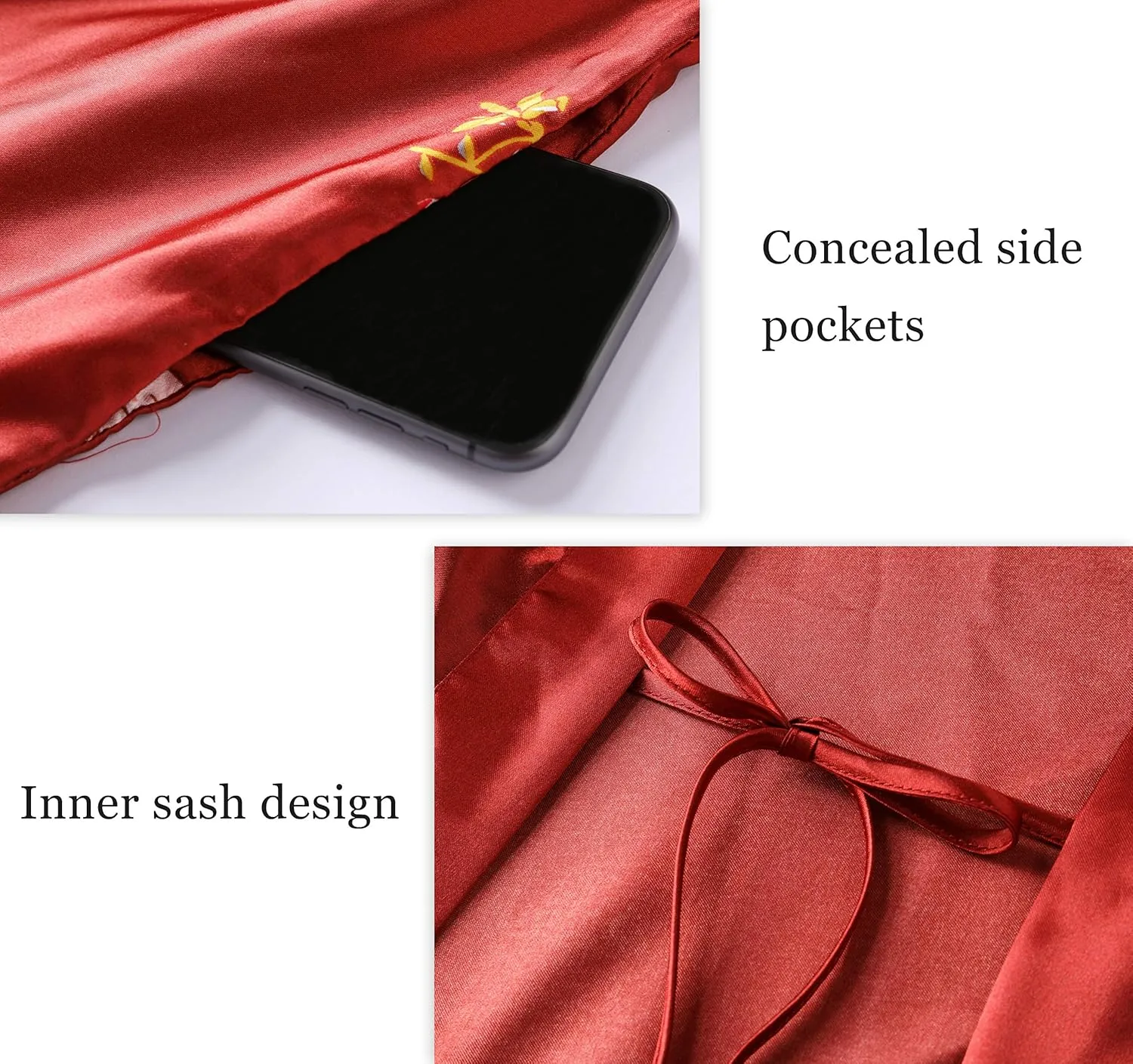 PRODESIGN Long Kimono Robe Satin Sleepwear Blouse Bathrobe Nightgown Silky Crane Kimono Cardigan Robe