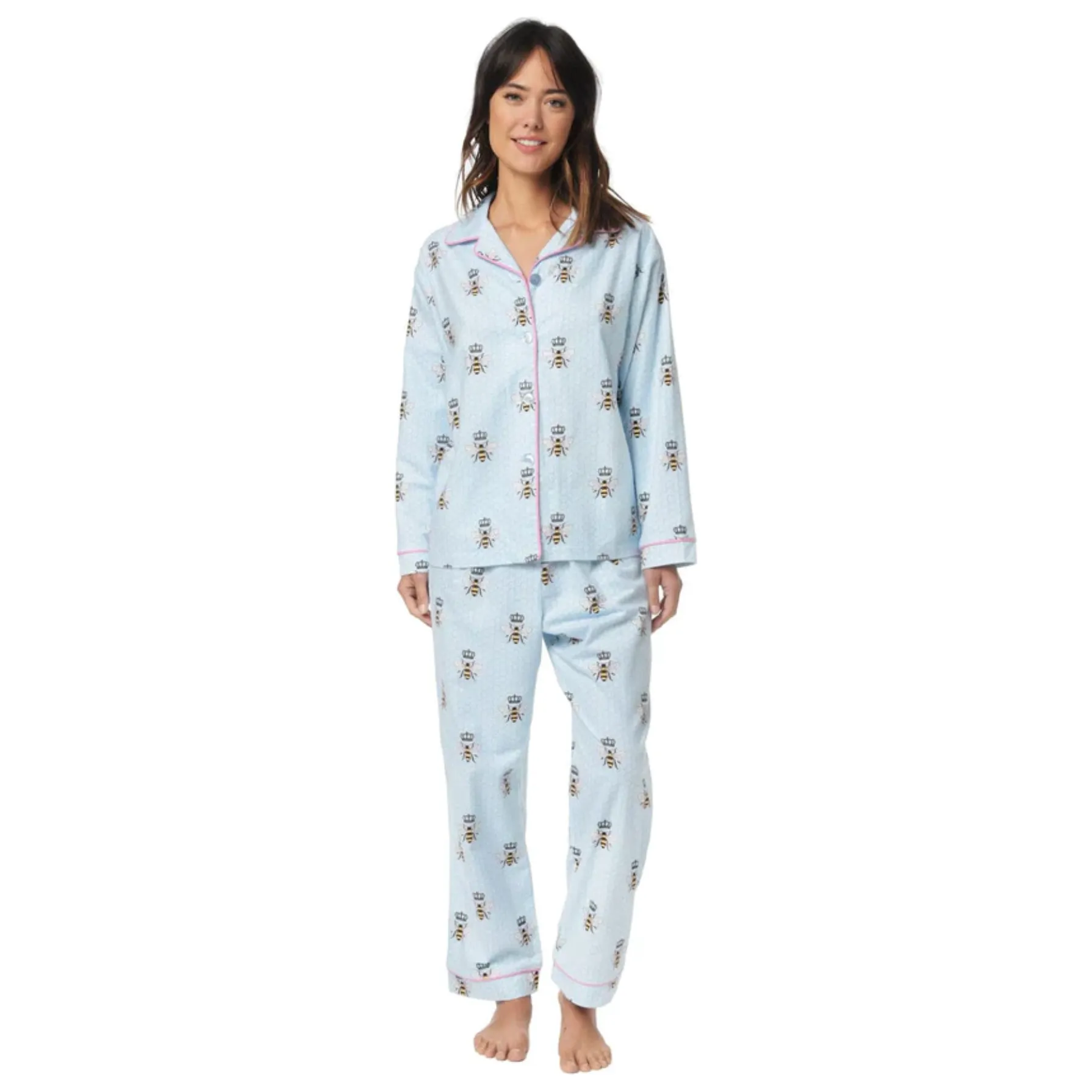 Queen Bee Flannel PJ Set In Blue