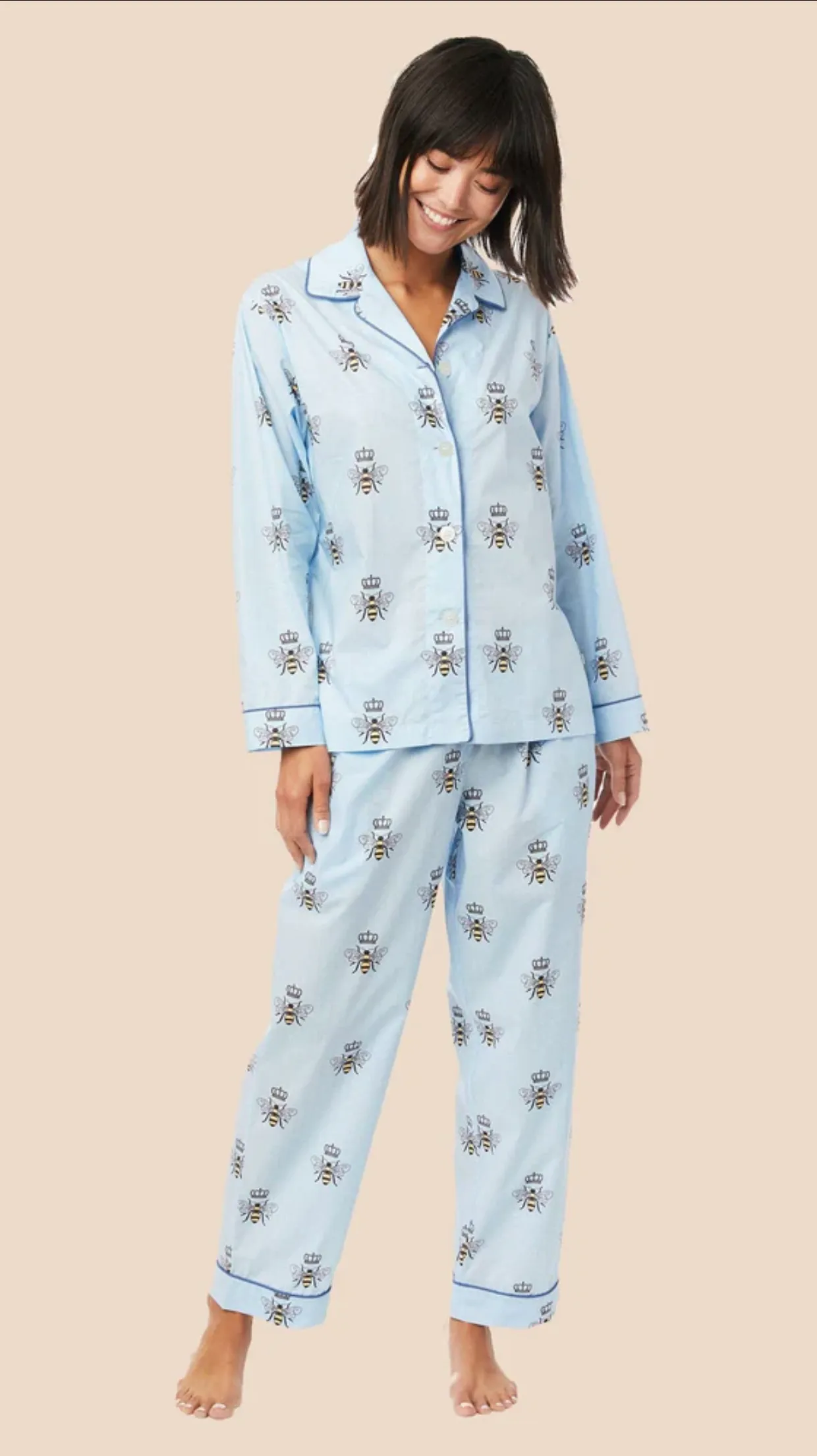 Queen Bee Flannel PJ Set In Blue