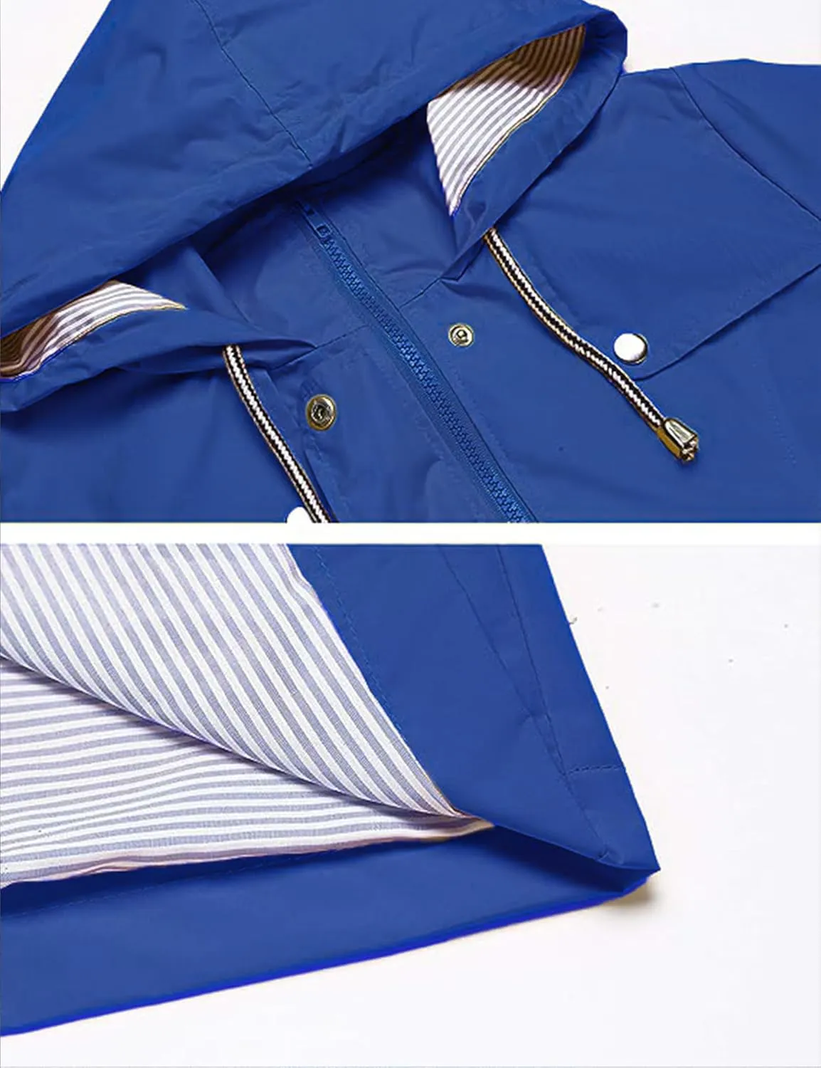 Rain Jacket Women Striped Lined Hooded Lightweight Raincoat Outdoor Waterproof Windbreaker