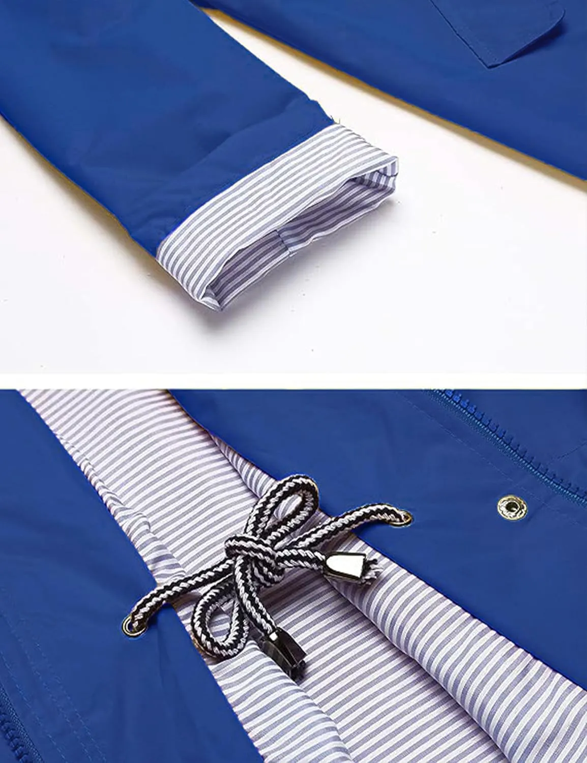 Rain Jacket Women Striped Lined Hooded Lightweight Raincoat Outdoor Waterproof Windbreaker