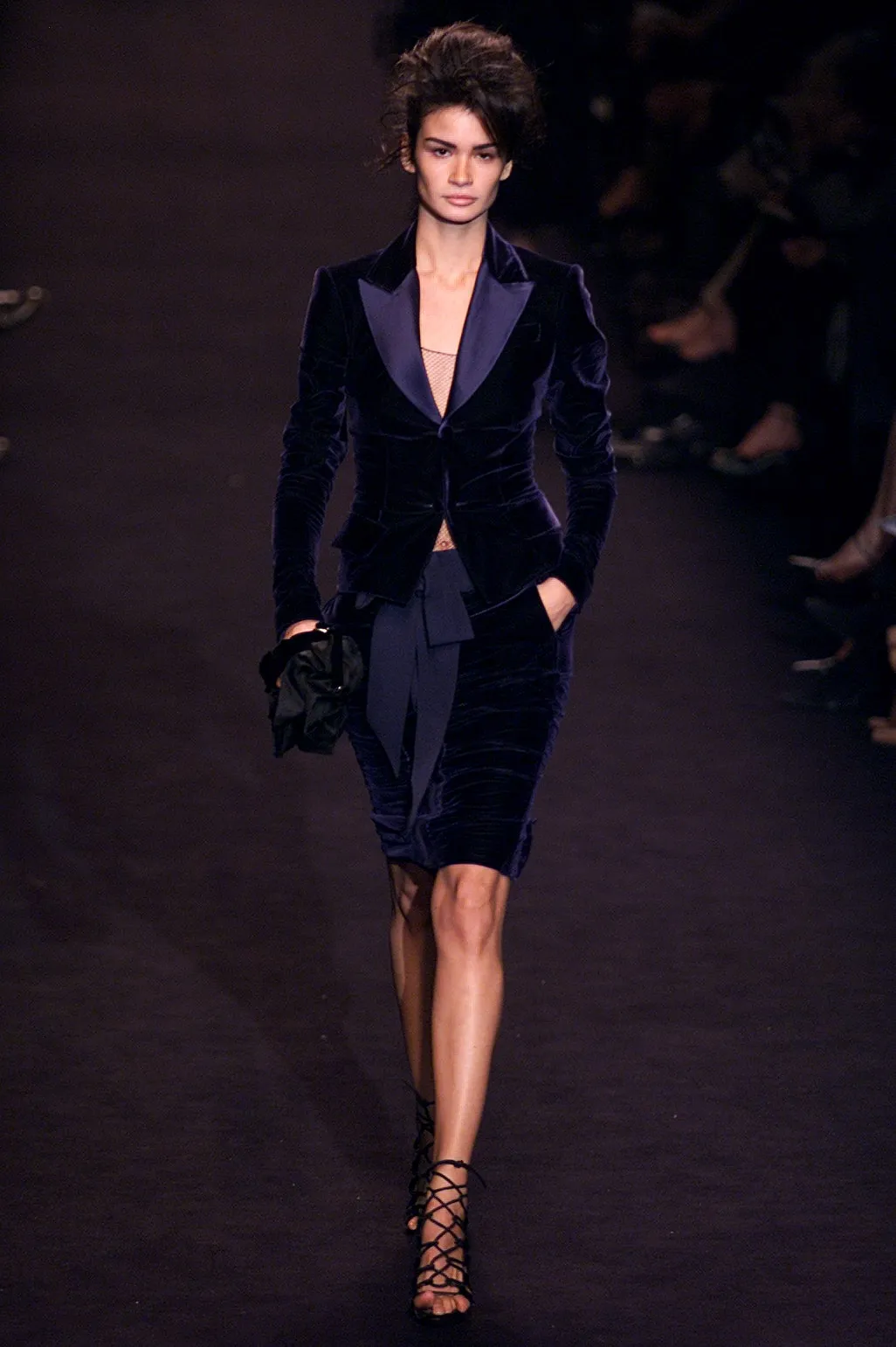 Runway Fall 2002 Yves Saint Laurent Blue Velvet Jacket w Long Sleeves & Tuxedo Collar