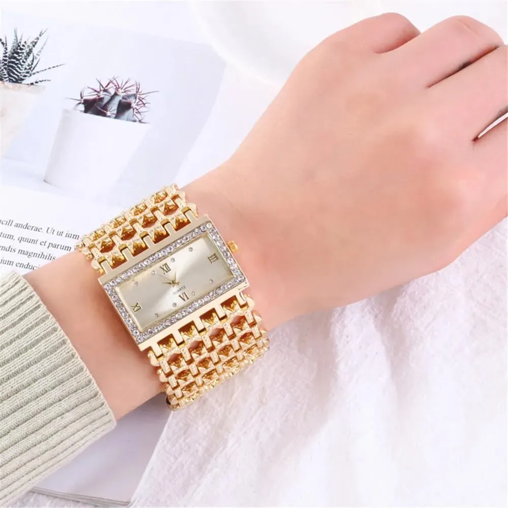 SENRUD Fashion Cuff Bracelet Watches for Women Luxury Rectangular Dial Analog Quartz Wrist Watch Gifts for Ladies